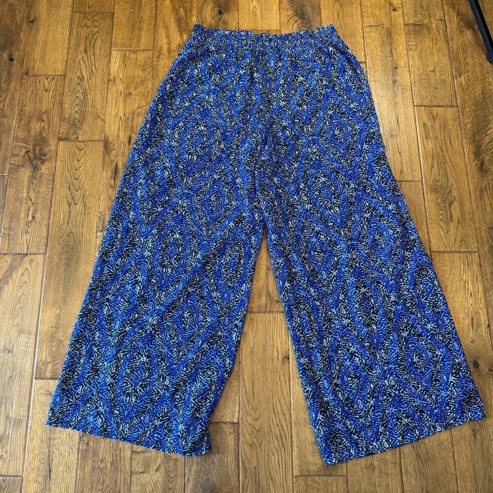 Cato Palazzo Pants Lined Blue Black White Boho Tribal Wide Leg Womens Sz L - Picture 6 of 7